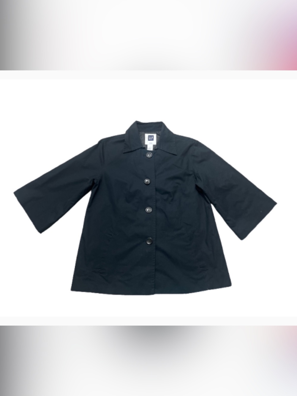 GAP Preppy Black Boxy Button-Front Trench Jacket